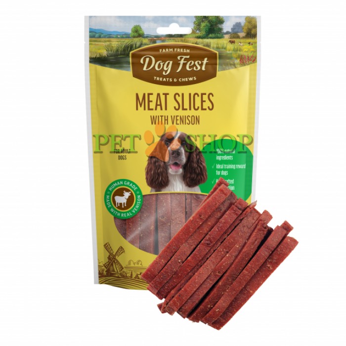<p><strong>Dog Fest полоски из мяса оленя для всех пород собак 90 гр</strong></p>