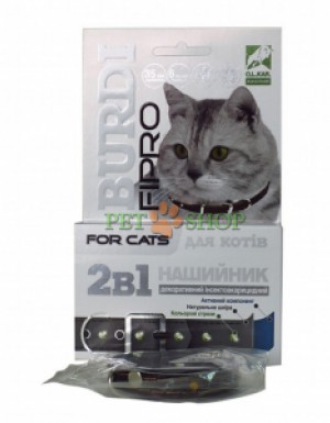 <p><strong>Ошейник Бурди Фипро 2 в 1 для котов от блох и клещей и украшениями, 35 см</strong></p>