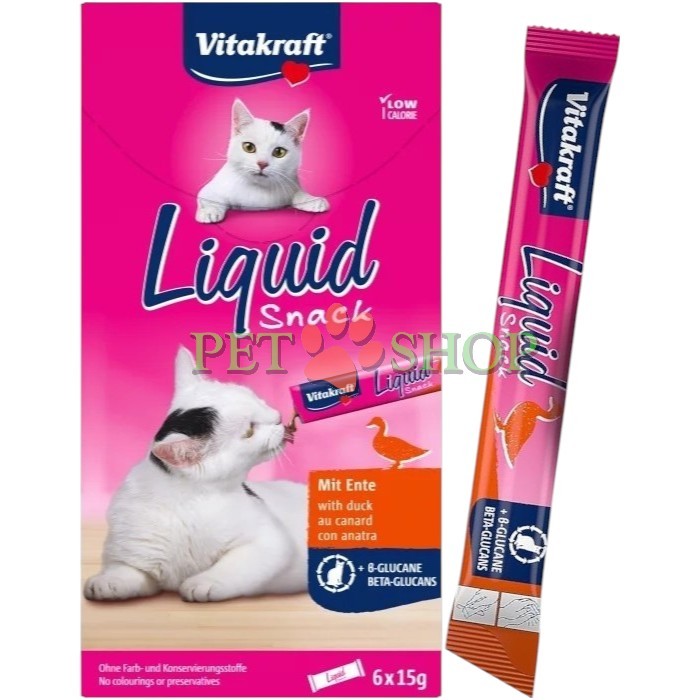 <p><strong>Vitakraft Cat Liquid Snack cu rață &szlig;-Glucan</strong>&nbsp;- nu conține arome, coloranți sau conservanți artificiali.</p>