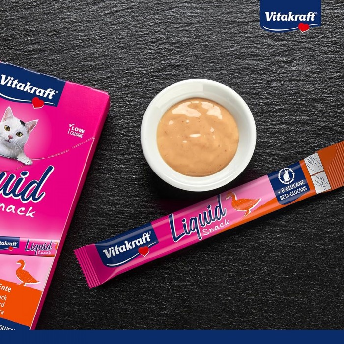 <p><strong>Vitakraft Cat Liquid Snack cu rață &szlig;-Glucan</strong>&nbsp;- nu conține arome, coloranți sau conservanți artificiali.</p>