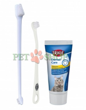 <p><strong>Trixie&nbsp;Набор для гигиены полости рта кошек - </strong>включает в себя<strong> </strong>зубную пасту 50 гр и&nbsp;2 зубные щетки с 3 различными головками (22 и 15см).</p>