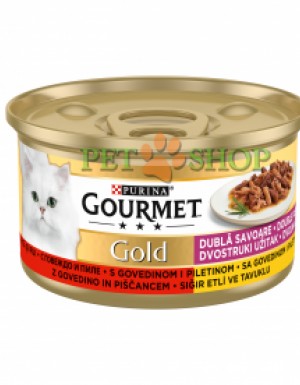 <p><strong>Gourmet Gold Duo 85 гр Кусочки с говядиной и курицей</strong></p>