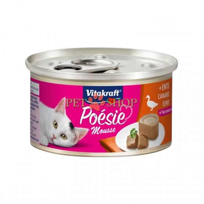 <p><strong>Vitakraft Po&eacute;sie Mousse Duck -&nbsp;</strong>влажный корм-паштeт для взрослых кошек с нежным муссом на основе мяса утки в лёгком соусе. Без зерна, сахара, искусственных красителей, консервантов и ароматизаторов.</p>