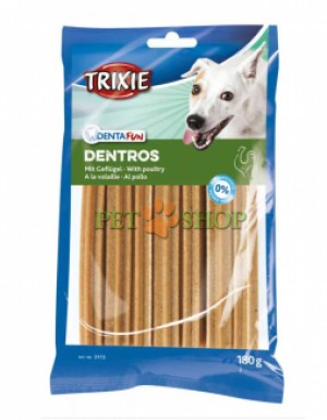 <p><strong>Лакомство для собак Trixie Denta Fun Dentros 180 г (домашняя птица) от немецкого производителя Trixie - это продукт, гармонично сочетающий в себе вкусовые качества и полезные вещества.</strong></p>