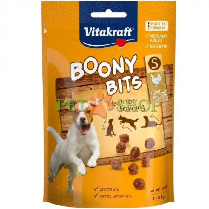 <p><strong>Vitakraft Boony Bits</strong>&nbsp;&mdash; это миниатюрные мясные лакомства, созданные специально для собак мелких и средних пород. Маленькие сочные шарики идеально подходят для дрессировки или как вкусное угощение на каждый день. Подходит&nbsp;для собак весом от 2-15 кг.</p>
