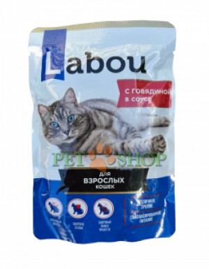 <p><strong>Labou Полнорационный консервированный корм для взрослых кошек с говядиной в соусе, 85 гр</strong></p>