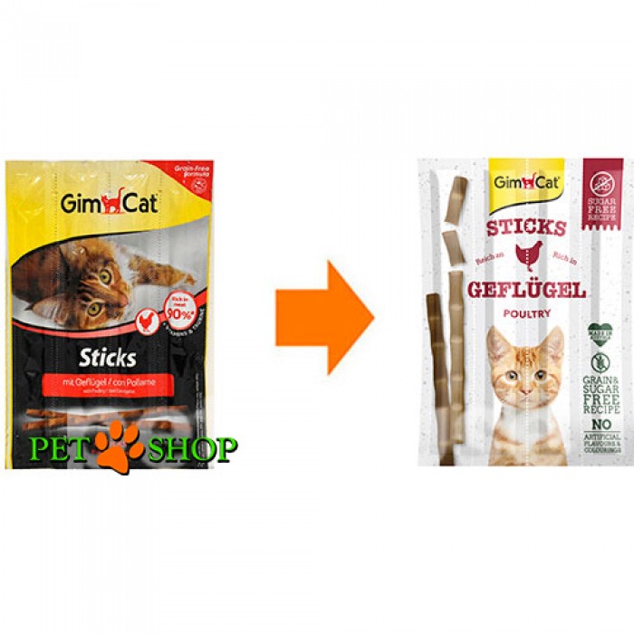 <p><strong>Мясные палочки для кошек Gimcat - стикс со вкусом домашней птицы, 4 палочки по 5 грамм </strong></p>