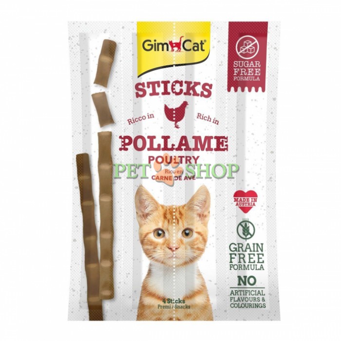 <p><strong>Мясные палочки для кошек Gimcat - стикс со вкусом домашней птицы, 4 палочки по 5 грамм </strong></p>