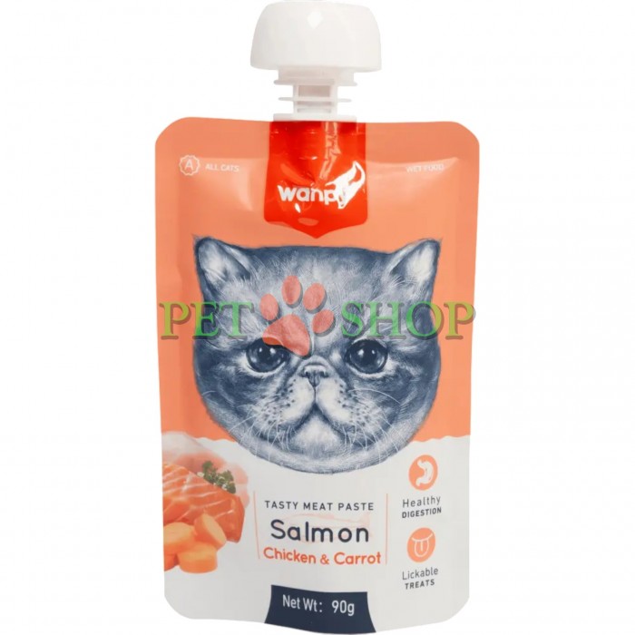 <p>WANPY Tasty Meat Paste Somon și Pui, pastă de carne pentru pisici, 90 g</p>