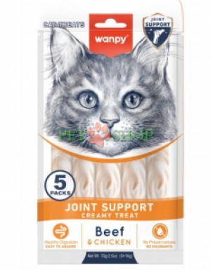 <p><strong>Wanpy Functional Creamy Treat Joint Support -&nbsp;</strong>лакомство с кремовой текстурой на основе говядины и курицы для поддержания здоровья суставов у кошек и котят всех пород возрастом от 3 месяцев,&nbsp;14 грамм 1 пакетик.</p>