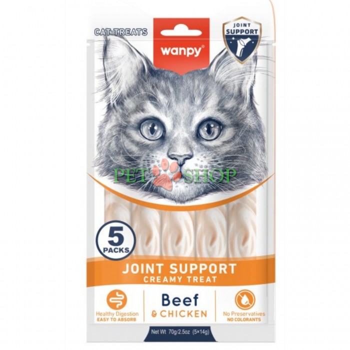 <p><strong>Wanpy Functional Creamy Treat Joint Support -&nbsp;</strong>лакомство с кремовой текстурой на основе говядины и курицы для поддержания здоровья суставов у кошек и котят всех пород возрастом от 3 месяцев,&nbsp;14 грамм 1 пакетик.</p>