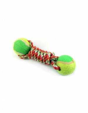 <p><strong>Веревочная игрушка с двумя мячами, d- 6,5 см, 22 см, 4 вида</strong></p>