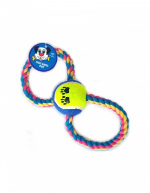 <p><strong>Веревочная игрушка "Восьмерка" с одним мячом, диаметр - 6 см, длина - 25 см</strong></p>