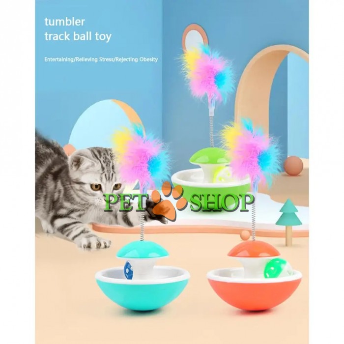 <p><strong>Интерактивная игрушка для кошек Неваляшка с мячиком и пером на пружине 18х12,5 см Микс цветов</strong></p>