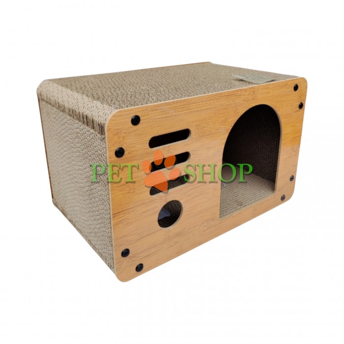 <p>Zg&acirc;rietor din carton pentru pisici, &icirc;n formă de căsuță radio, 48&times;24&times;24 cm.</p>