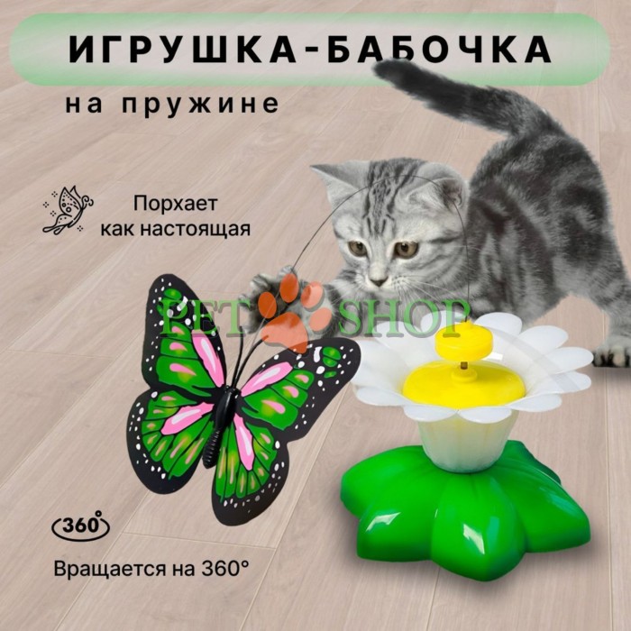 <p>Jucărie interactivă rotativă pentru pisici &bdquo;Margaretă cu fluture&rdquo;. Diametrul florii este de 8 cm, &icirc;nălțimea de 5,5 cm.</p>