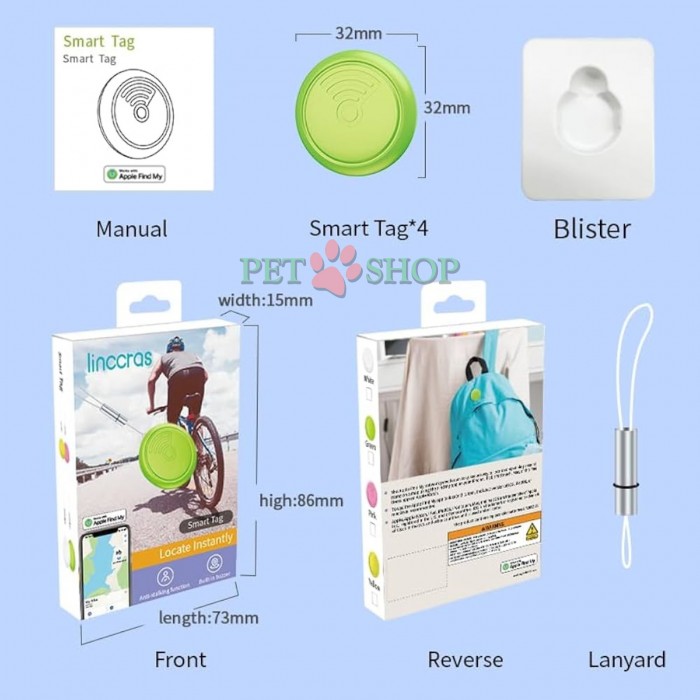 <p><strong>Linccras Smart Tag NLT-10&nbsp;Bluetooth трекер, круглый&nbsp;</strong>-&nbsp;компактный и лёгкий трекер‑локатор для домашних животных. Идеальный аксессуар для собак и кошек, который помогает вам быстро находить питомца, если он убегает или теряется. Трекер имеет круглую форму диаметром 3 см, что делает его удобным для крепления к ошейнику или подвеске.&nbsp;Совместим с сетью <strong>Apple Find My.</strong></p>
