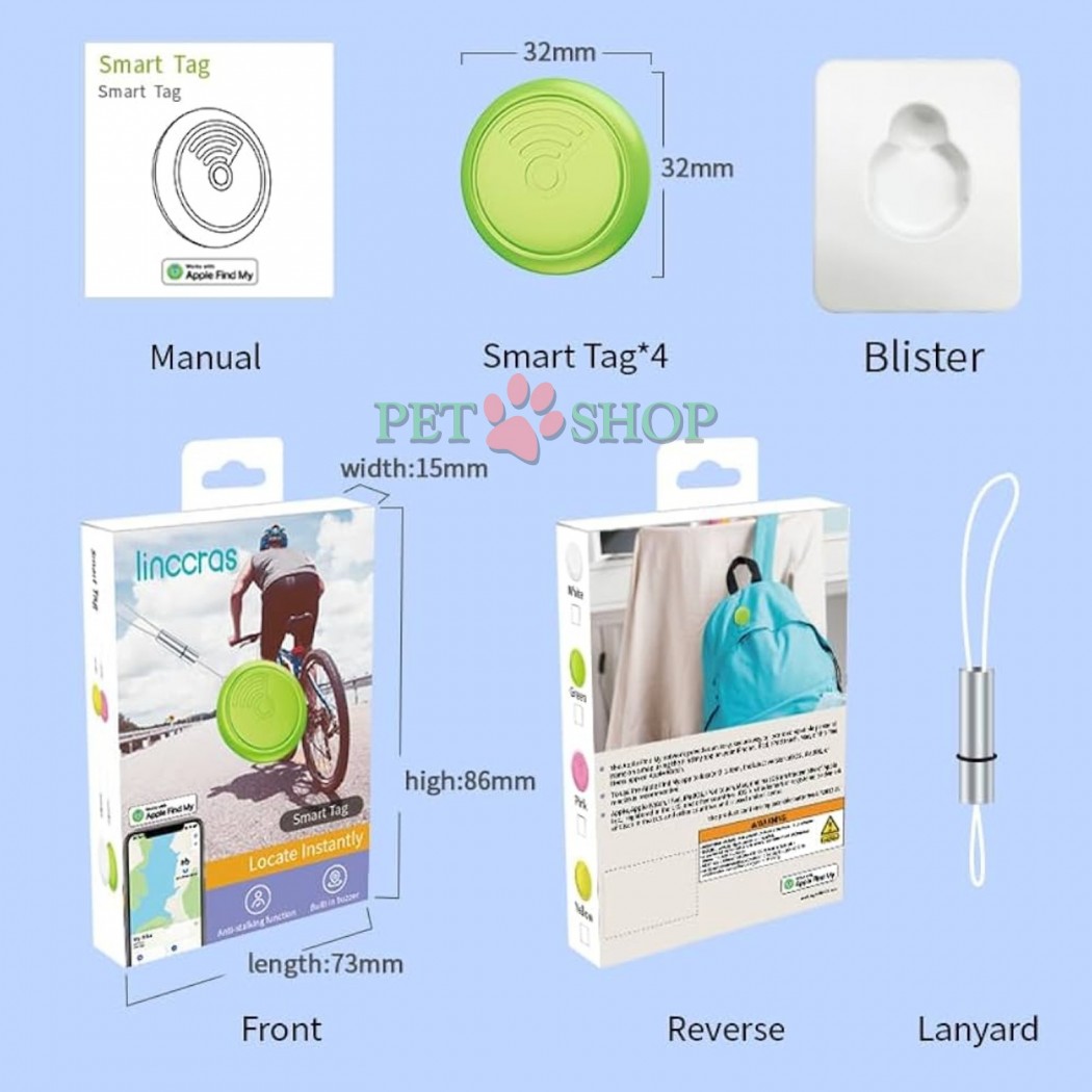 <p><strong>Linccras Smart Tag NLT-10&nbsp;Bluetooth трекер, круглый&nbsp;</strong>-&nbsp;компактный и лёгкий трекер‑локатор для домашних животных. Идеальный аксессуар для собак и кошек, который помогает вам быстро находить питомца, если он убегает или теряется. Трекер имеет круглую форму диаметром 3 см, что делает его удобным для крепления к ошейнику или подвеске.&nbsp;Совместим с сетью <strong>Apple Find My.</strong></p>
