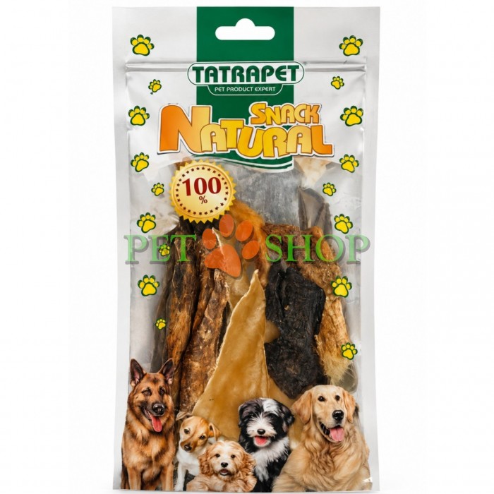<p><strong>Tatrapet Snack Natural&nbsp;микс из сушеных мясных лакомств - </strong>сушеное ассорти из субпродуктов&nbsp; из мяса курицы, говядины и свинины.</p>