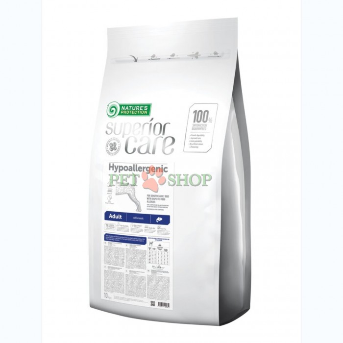<p><strong>Nature's Protection Superior Care Hypoallergenic Grain Free with Salmon for Adult All Breeds</strong> - это полноценный и сбалансированный сухой корм супер-премиум класса для собак, содержащий источник белка и сырье самого высокого качества. Этот полноценный гипоаллергенный сухой корм специально разработан для собак с чувствительной пищеварительной системой.&nbsp;Размер гранул: 13 - 15 мм.</p>