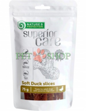 <p><strong>Nature's Protection Superior Care Soft Duck Slices - </strong>беззерновое лакомство в виде мягких полосок из мяса утки для склонных к аллергии взрослых собак и любимцев с белым окрасом шерсти.&nbsp;Данные лакомства не содержат искусственных красителей, антиоксидантов и усилителей вкуса, в их составе &mdash; только природные ингредиенты, полезные для организма питомца.&nbsp;<strong>Подходит для собак старше 3 месяца.</strong></p>