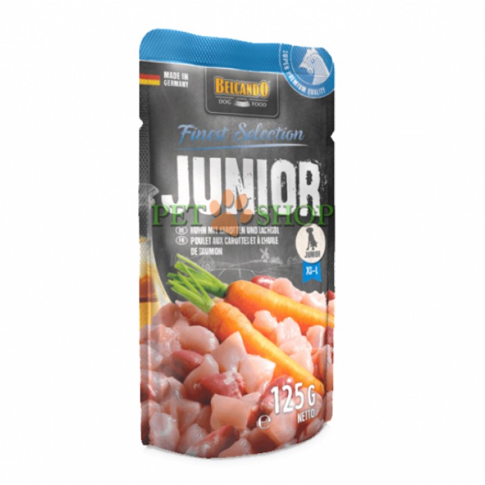 <p><strong>Belcando Junior с курицей, морковью и лососевым маслом. </strong></p>