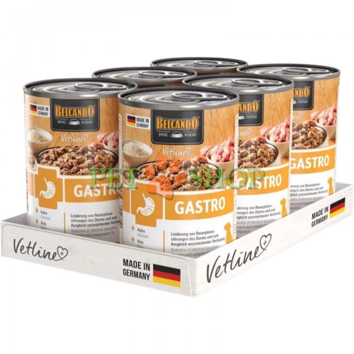 <p><strong>BELCANDO Vetline Gastro</strong> &mdash; влажный диетический полнорационный корм для собак с нарушениями пищеварения, проблемами ЖКТ, а также в период восстановления после диареи или рвоты. Разработан совместно с ветеринарами и содержит легкоусвояемые ингредиенты с отличным вкусом для поддержки работы пищеварительной системы.</p>