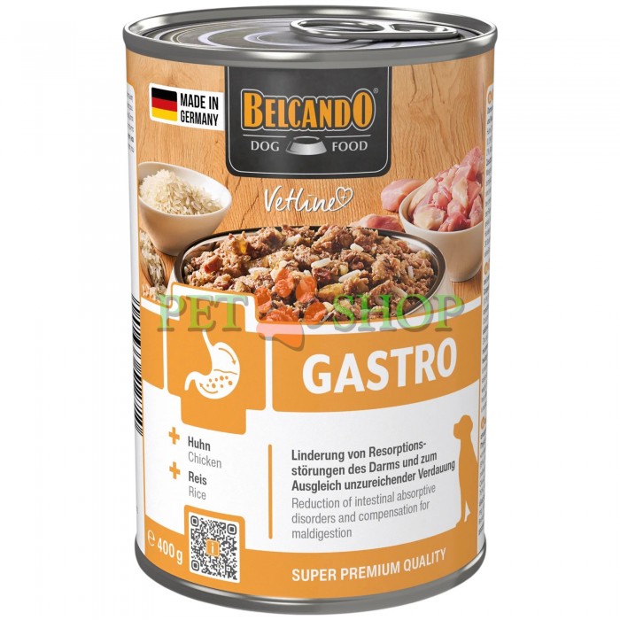 <p><strong>BELCANDO Vetline Gastro</strong> &mdash; влажный диетический полнорационный корм для собак с нарушениями пищеварения, проблемами ЖКТ, а также в период восстановления после диареи или рвоты. Разработан совместно с ветеринарами и содержит легкоусвояемые ингредиенты с отличным вкусом для поддержки работы пищеварительной системы.</p>