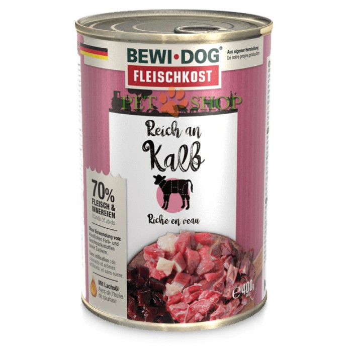 <p><strong>Bewi Dog Rich in Veal консервы для взрослых собак с телятиной, 400 gr</strong></p>