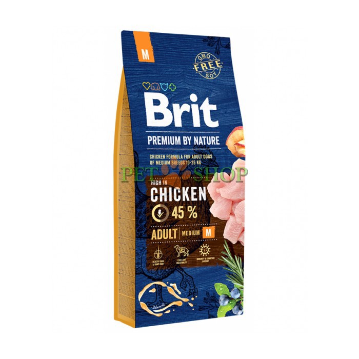 <p><strong>Полнорационный сухой корм Brit Premium by Nature Adult M с курицей для взрослых собак средних пород (10–25 кг) 15 кг </strong></p>