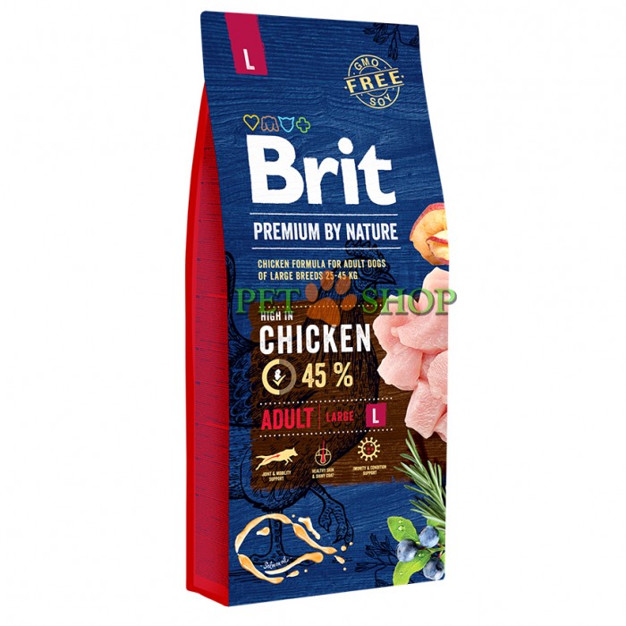 <p><strong>Полнорационный сухой корм Brit Premium by Nature Adult L с курицей для взрослых собак крупных пород (25–45 кг) 15 кг</strong></p>