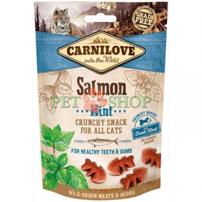 <p><strong>Carnilove Snack Crunchy Salmon with Mint -&nbsp;gustare delicioasă de somon potrivită pentru orice pisică. Cu mentă sălbatică pentru dinți și gingii sănătoși.&nbsp;Fără adaos de cereale și zahăr.</strong></p>