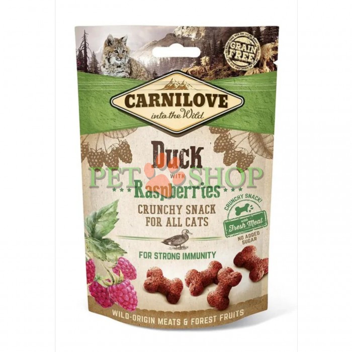 <p><strong>Carnilove Snack Crunchy Duck with Raspberries</strong> &ndash; o gustare delicioasă cu carne de rață pentru pisici de toate rasele. Conține zmeură sălbatică &ndash; o sursă naturală de antioxidanți pentru un sistem imunitar puternic. Fără adaos de cereale și zahăr.</p>