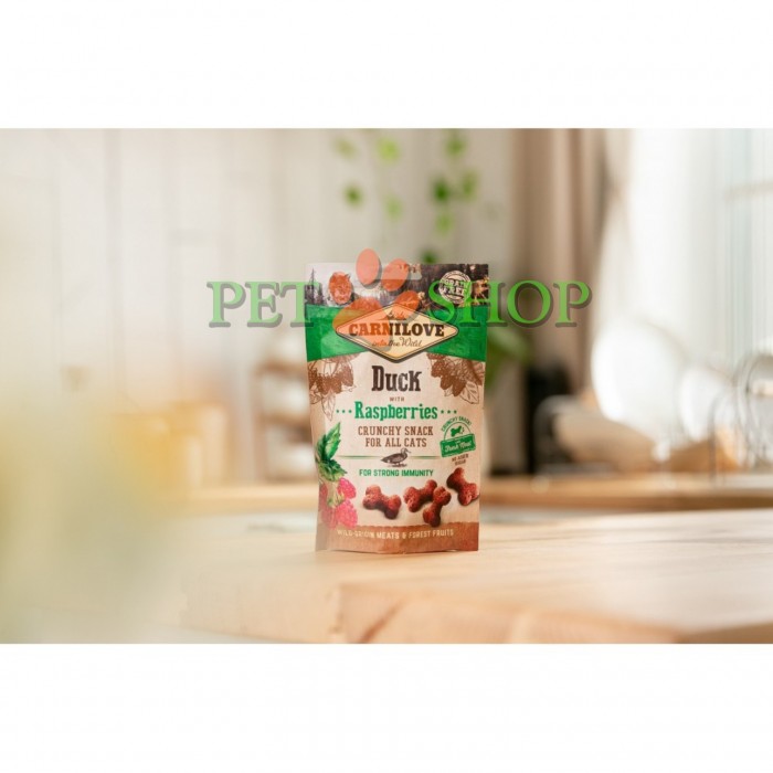 <p><strong>Carnilove Snack Crunchy Duck with Raspberries</strong> &ndash; o gustare delicioasă cu carne de rață pentru pisici de toate rasele. Conține zmeură sălbatică &ndash; o sursă naturală de antioxidanți pentru un sistem imunitar puternic. Fără adaos de cereale și zahăr.</p>