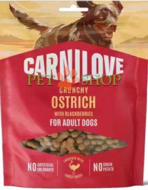 <p><strong>Carnilove (Карнилав) Dog Crunchy Snack Ostrich</strong>&nbsp;<strong>with Blackberries&nbsp;</strong>&ndash; очень нежное и хрустящее лакомство для взрослых собак всех пород с мясом страуса и ежевикой.</p>