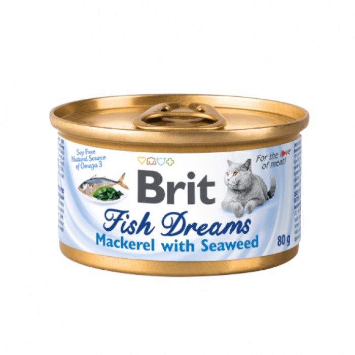 <p><strong>Brit Fish Dreams Скумбрия, водоросли 80 гр. Консервы для кошек с скумбрией и морскими водорослями в бульоне для кошек. </strong></p>