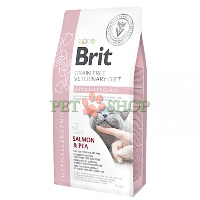 <p><strong>Brit GF Veterinary Diet Hypoallergenic</strong>&nbsp;&mdash;&nbsp;полноценная и сбалансированная гипоаллергенная диета для кошек с дерматологическими и желудочно-кишечными проблемами, вызванными негативными пищевыми реакциями (пищевая аллергия/пищевая непереносимость).</p>