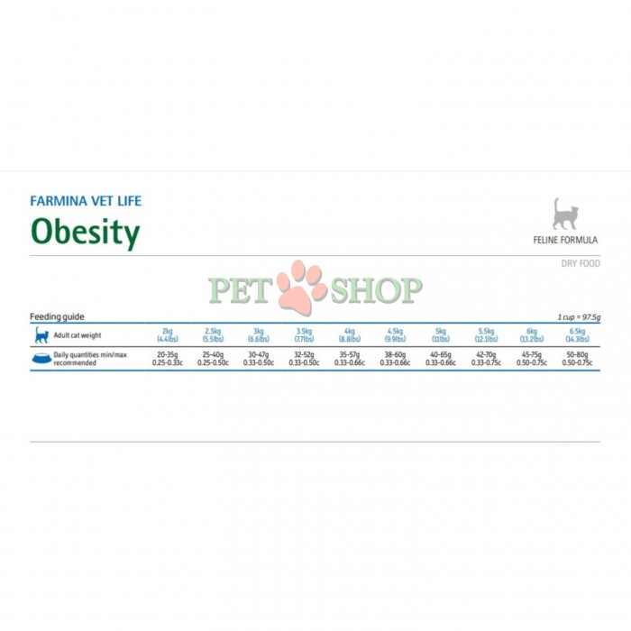 <p><strong>Farmina Vet Life Cat Obesity &mdash;</strong>&nbsp;лечебный диетический сухой корм для взрослых кошек с излишнем весом.</p>