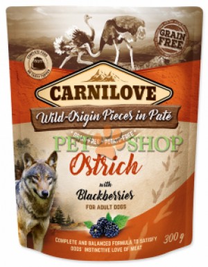 <p><strong>Carnilove Ostrich with Blackberries 300 gramm, O mâncare completă sau un topping delicios pentru granule. Fără cereale, cartofi, OMG, soia, conservanți sau coloranți. Conținut ridicat de carne 85%.</strong></p>