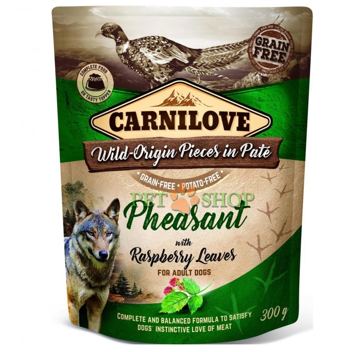 <p><strong>Carnilove Pheasant with Raspberryleaf 300 грамм Кусочки мяса фазана с листьями малины</strong></p>