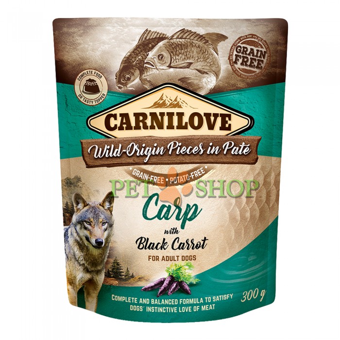 <p><strong>Carnilove Carp with Black Carrot 300 грамм Кусочки мяса и органов дичи в паштете, Карп с черной морковью</strong></p>