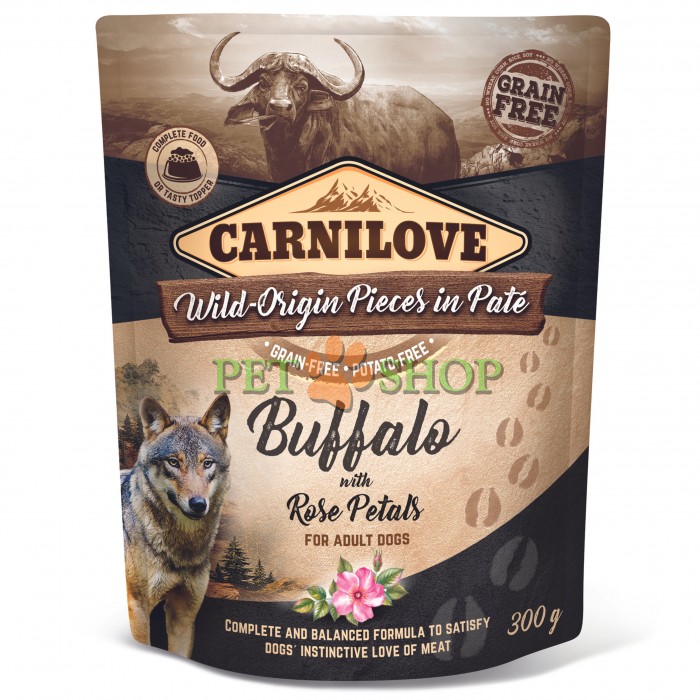 <p><strong>Carnilove Buffalo with Rose Petals 300 грамм Кусочки мяса и органов дичи в паштете, мясо буйвола и лепестки роз</strong></p>

<ul>
</ul>