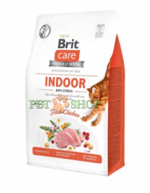 <p><strong>Сухой супер-премиальный беззерновой гипоаллергенный корм для котов живущих в помещении Brit Care (Брит Кеа) Cat GF Indoor Anti-stress (антистресс) 2 кг с мясом курицы</strong></p>