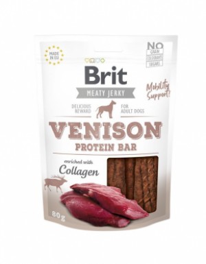 <p><strong>Brit Jerky Snack–Venison Protein bar. </strong>Hrană suplimentară pentru câini adulți.</p>