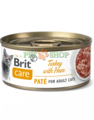 <p><strong>Brit Care Cat 70 грамм c индейкой с ветчиной. Вкусный деликатесный паштет со сбалансированной рецептурой понравится даже самой избирательной кошке.</strong></p>