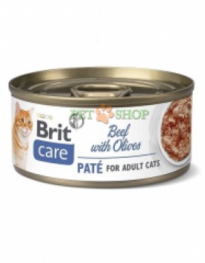 <p><strong>Brit Care Cat паштет из говядины с оливками 70 грамм. Вкусный деликатесный паштет со сбалансированной рецептурой понравится даже самой избирательной кошке.</strong></p>
