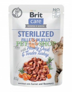 <p><strong>Brit Care Cat STERILIZED Hearty Duck & Tender Turkey Fillets in Jelly (пауч) Консервы с уткой и индейкой для стерилизованных кошек в желе</strong></p>