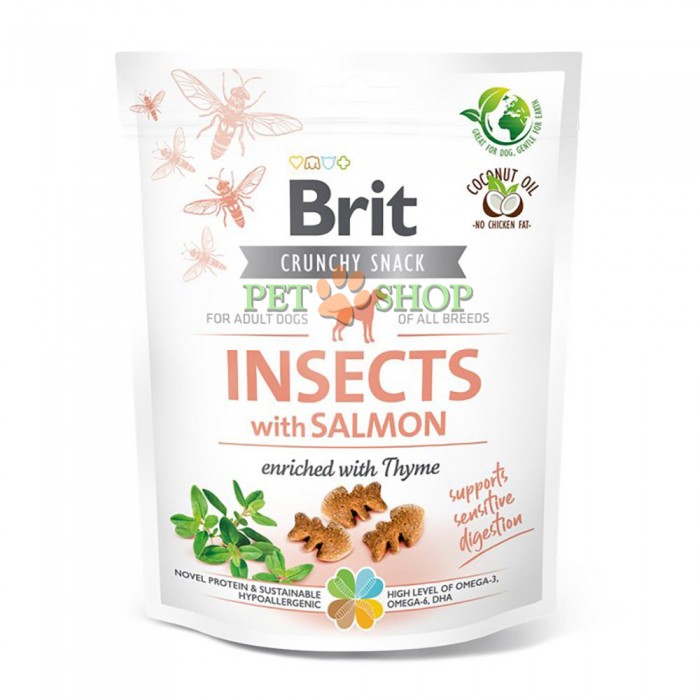 <p><strong>Delicatese crocante funcționale cu insecte și somon. Îmbogățite cu cimbru. Hrană suplimentară funcțională pentru câini.</strong></p>