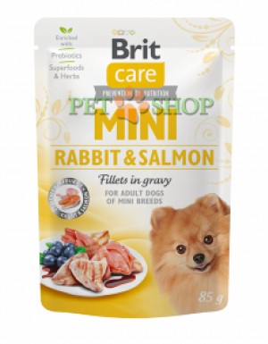 <p><strong>Brit Care Mini Rabbit & Salmon Fillets in Gravy - Влажный корм с филе кролика и лосося в нежном соке для взрослых собак малых пород</strong></p>