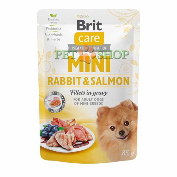 <p><strong>Brit Care Mini Rabbit & Salmon Fillets in Gravy - Влажный корм с филе кролика и лосося в нежном соке для взрослых собак малых пород</strong></p>